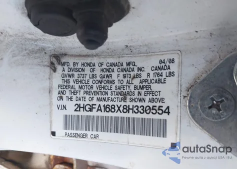 2008 Honda Civic Ex from USA, damaged, VIN 2HGFA168X8H330554